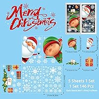 Vista 6 de 146 calcomanías navideñas de copo de nieve para ventanas, adhesivos de ventana de Navidad, calcomanías de Navidad de doble cara, Papá Noel, elfo