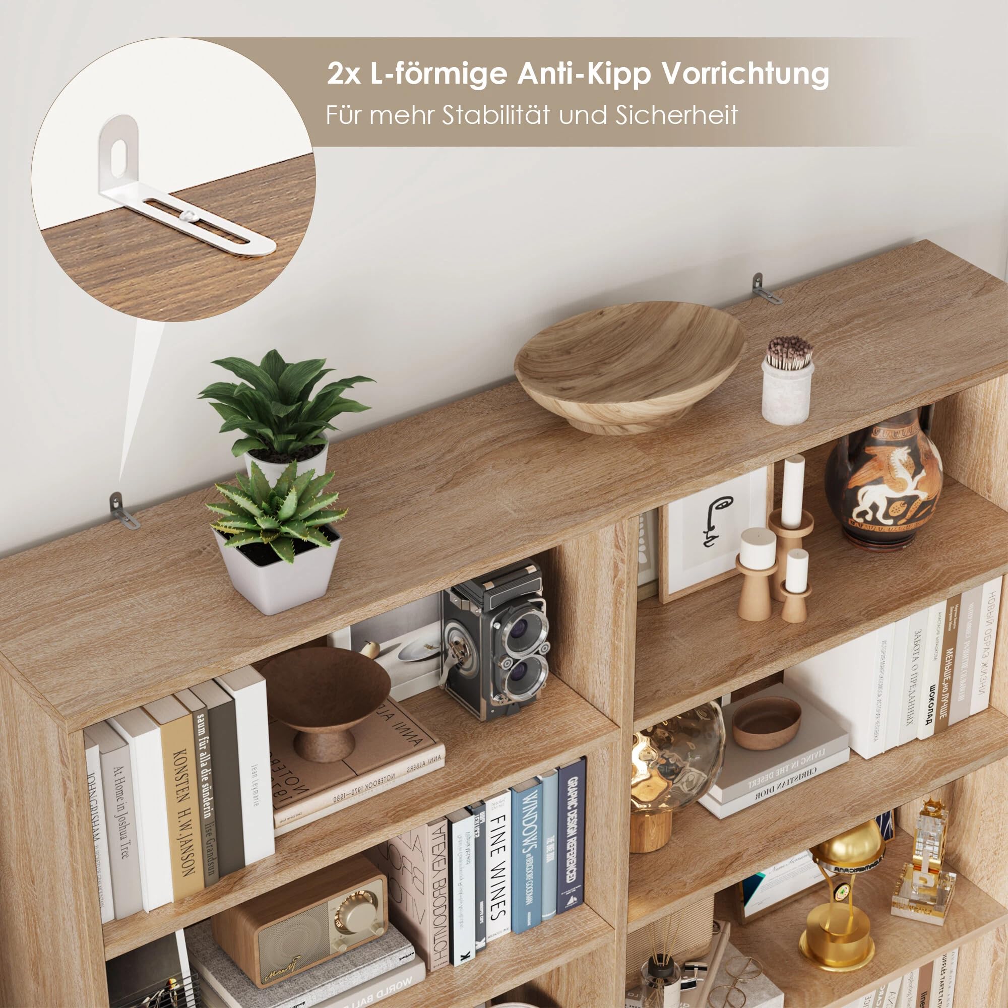 FirFurd Bücherregal Bücherschrank mit 12 Fächern 120x30x188,7 cm Eiche | Billy Regal, Raumteiler, Standregal doppelreihig, zur Aufbewahrung und Präsentation, für Arbeitszimmer Wohnzimmer