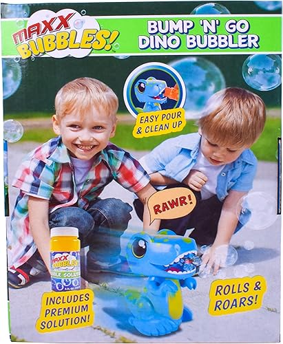 Miniatura 10 de Bump N Go Dino - Soplador de burbujas en movimiento para niños, luces y sonidos, burbujas de dinosaurio, giros y movimientos, juguete exterior,