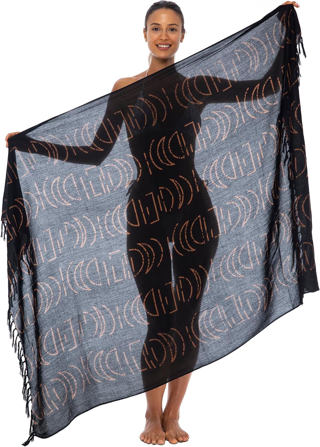 Back From Bali Womens Print Sarong Coverup Swimsuit Pareo with Boho Fringe & Coconut Clip - Wrap Skirt or Beach Shawl