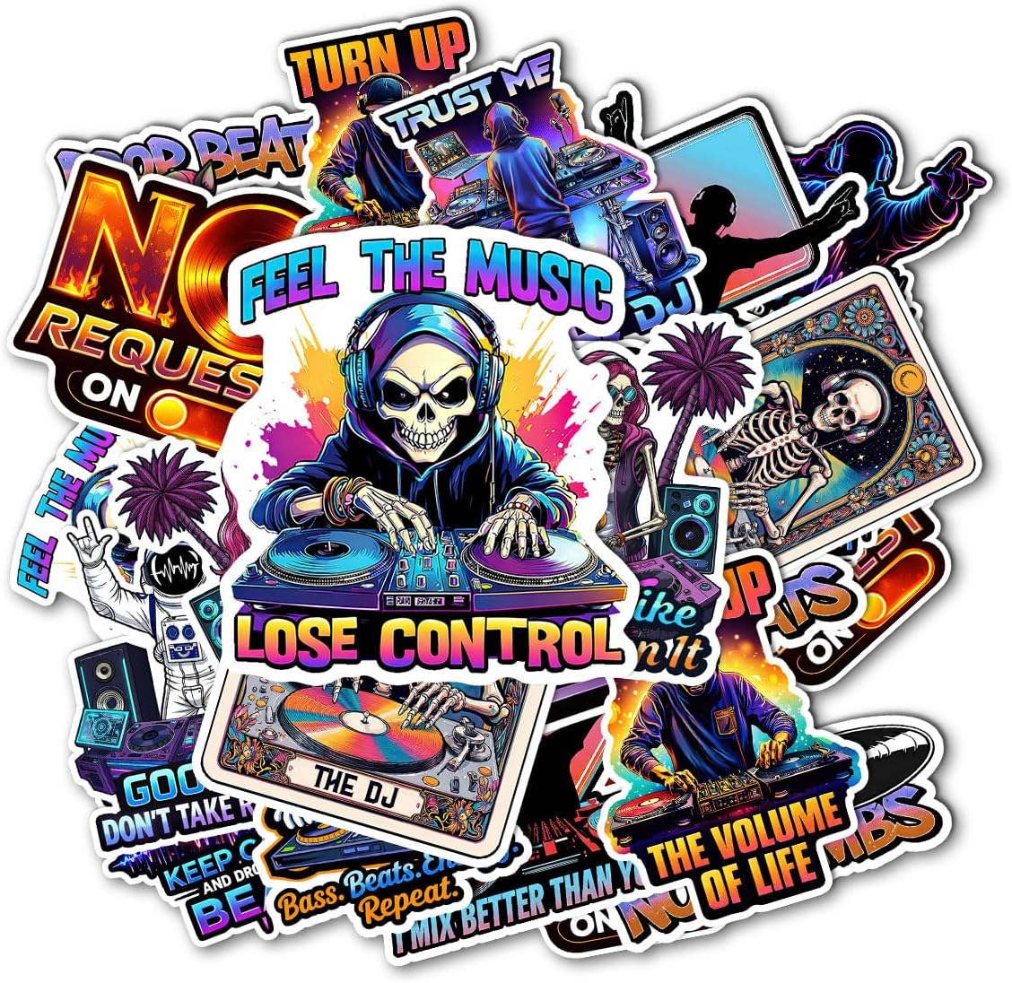 12pcs DJ Stickers, Disc Jockey Stickers, DJ Players Sticker Favors Decorations, Disc Jockey Decal Waterproof Vinyl, Music and Turntable Sticker Gifts for Party, Men, Women
