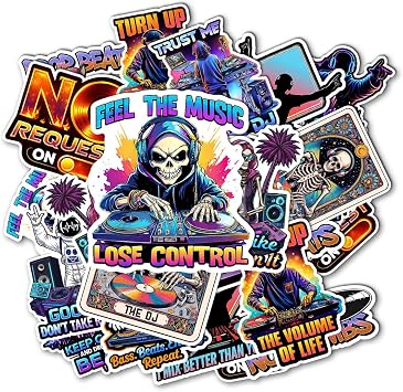 12pcs DJ Stickers, Disc Jockey Stickers, DJ Players Sticker Favors Decorations, Disc Jockey Decal Waterproof Vinyl, Music and Turntable Sticker Gifts for Party, Men, Women