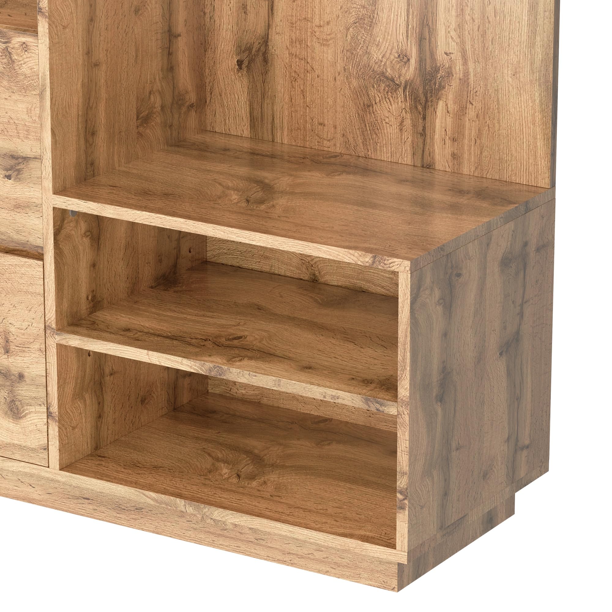 HAINEW Garderoben Set Wandgarderobe mit Spiegel und Sitzbank, Flurgarderobe Set Garderobenschrank mit Schuhschrank, Haken und 1 Schublade, 90×34,5×190cm, HNDE25120109 (Holzfarbe)