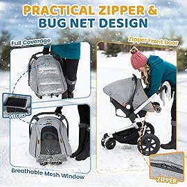 Orzbow Winter Car Seat Cover Baby | Waterproof Infant Carseat Cover Compatible with Doona Car Seats and Strollers, Breathable Baby Carseat Canopy, Baby Winter Essentials, Light Grey