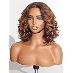 LUVME HAIR 10? Brown Ombre Bob Wig Human Hair Pre Cut Glueless HD Lace Closure Wig Pre Plucked, Light Brown Multicolored Short Loose Wave Wigs For Women