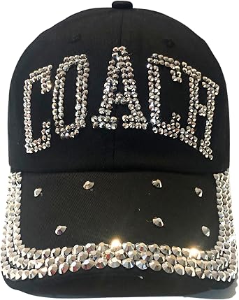 Popfizzy Bling Coach Hat with Rhinestones for Women, Best Cheer & Sports Coach Hat Gifts
