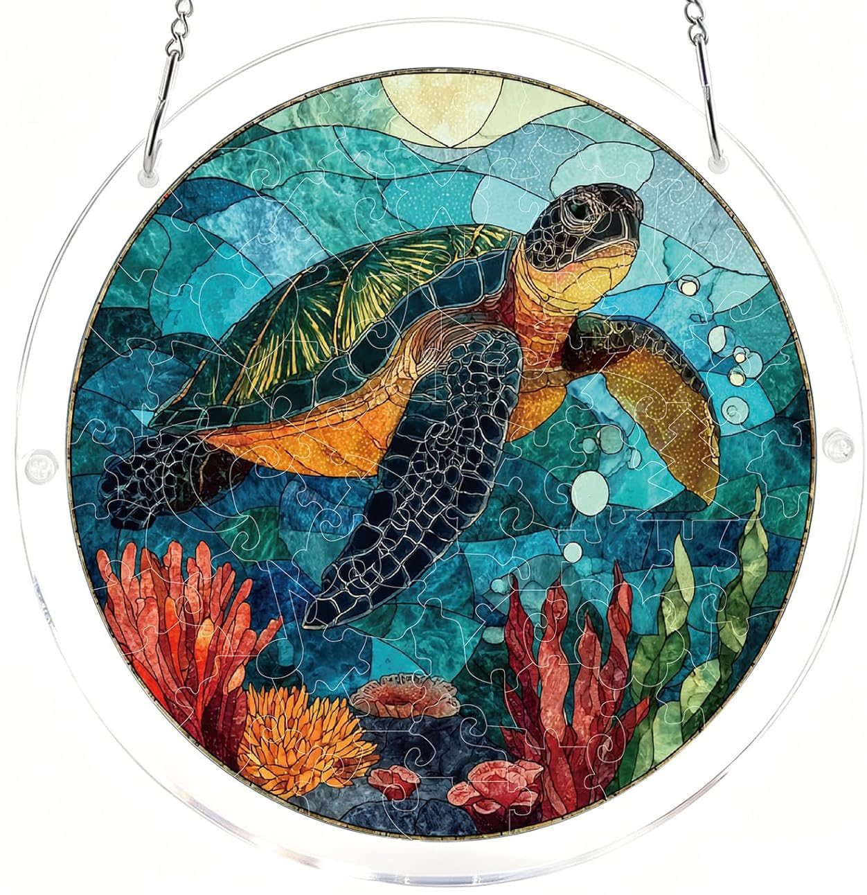 Ocean Sea Turtle Acrylic Jigsaw Puzzles Suncatcher, 8.2 Inch Window Hanging Suncatcher Acrylic Puzzle, DIY Home Decor Art Gift