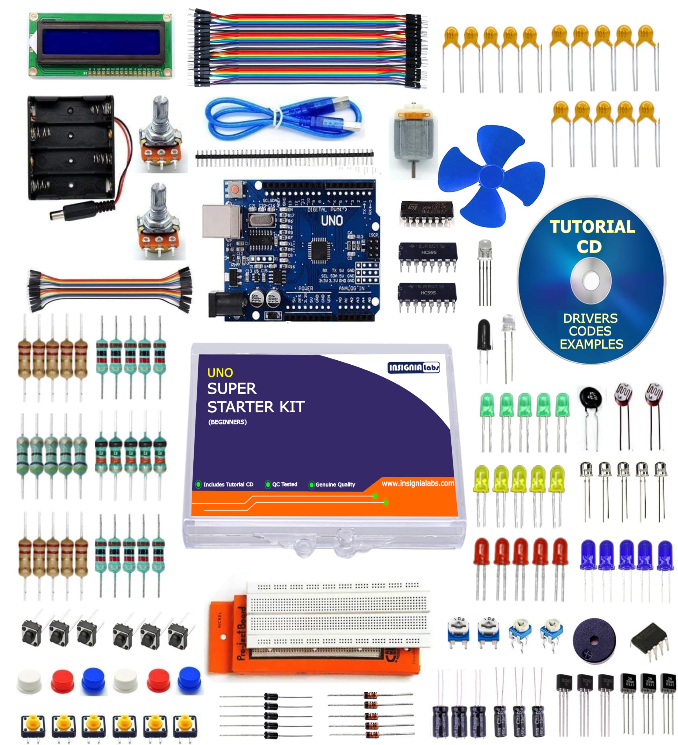 ILELEC - Super Starter Kit for UNO R3 Compatible with Arduino IDE - Includes Code and Tutorial CD, UNO R3 Board, LCD1602, DC Motor, Storage Box & More (Super Starter Kit)