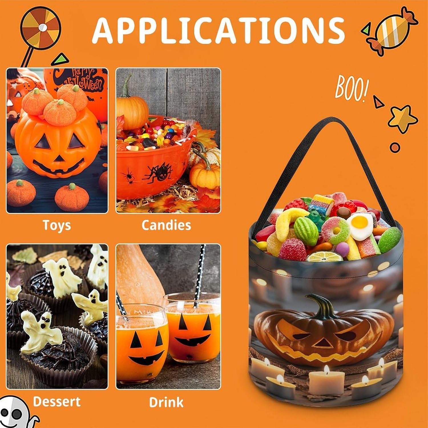 Strange Pumpkin Lantern Large Capacity Candy Bags, Halloween Basket image 5