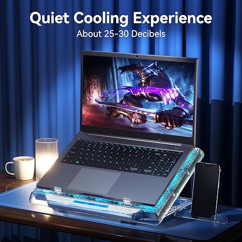 Miniatura 6 de ICE COOREL Almohadilla de refrigeración para laptop para juegos con 15 ventiladores de refrigeración RGB, almohadilla enfriadora de ventilador de