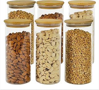 The Better Home Borosilicate Glass Jars with Bamboo Lid I 1000ml Each-Pack of 6 | Transparent Airtight Borosilicate Kitche Price In India