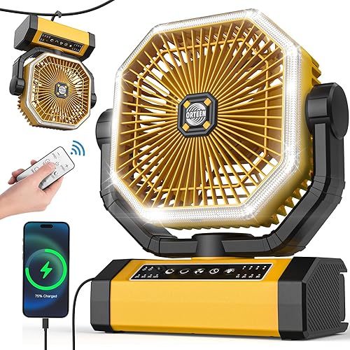 Orteen Ventilador recargable portátil Ventilador de 9 pulgadas 10000 mAh a baterĂa para campamento, ventilador de campamento con luz y gancho para Orteen Ventilador recargable portátil Ventilador de 9 pulgadas 10000 mAh a baterĂa para campamento, ventilador de campamento con luz y gancho para