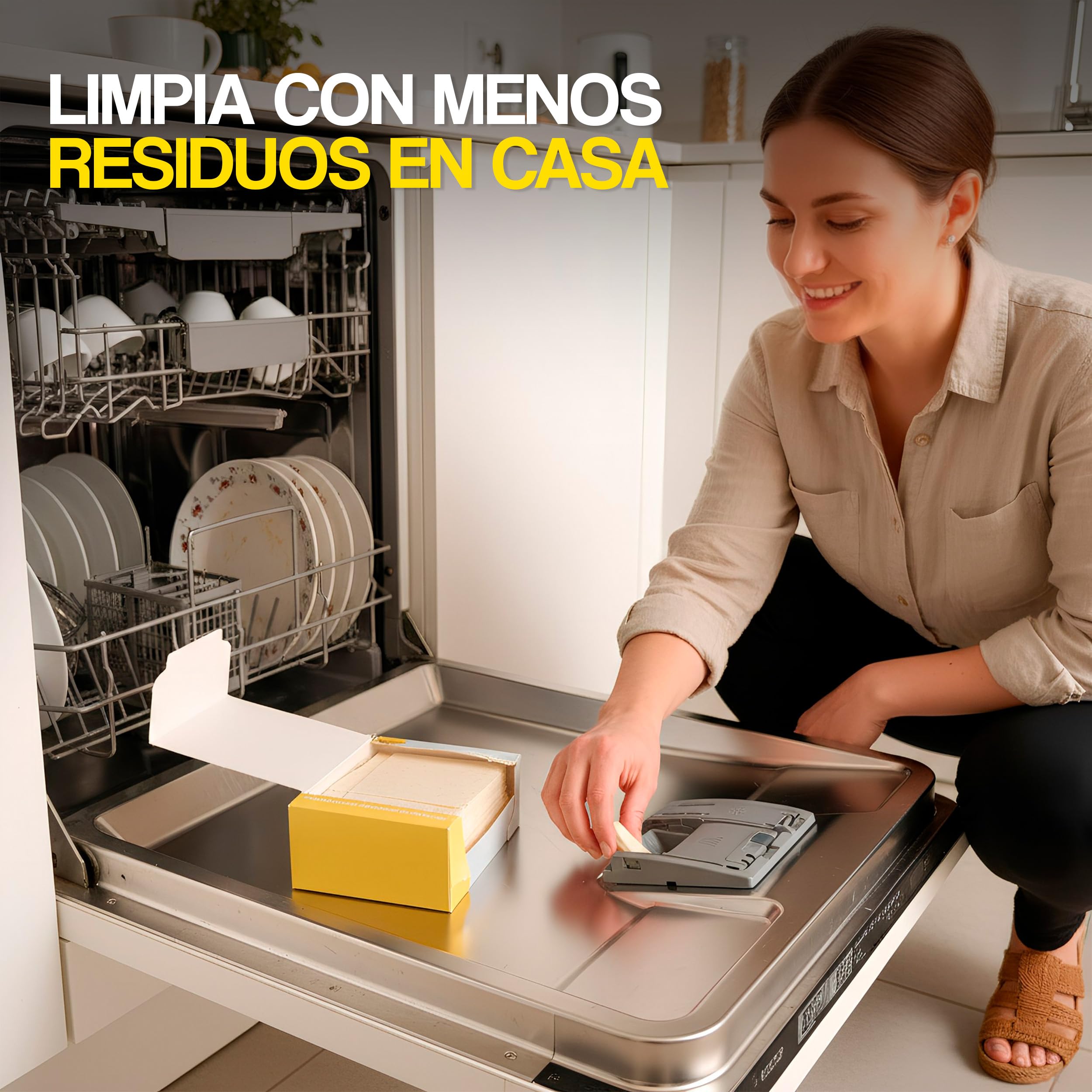 Jabón Lavavajillas Sin Disruptores Endocrinos Ecologico en Tiras |120 usos | Derivado de Plantas | Limpieza Profunda | Protección Cristal | Abrillantador Incorporado