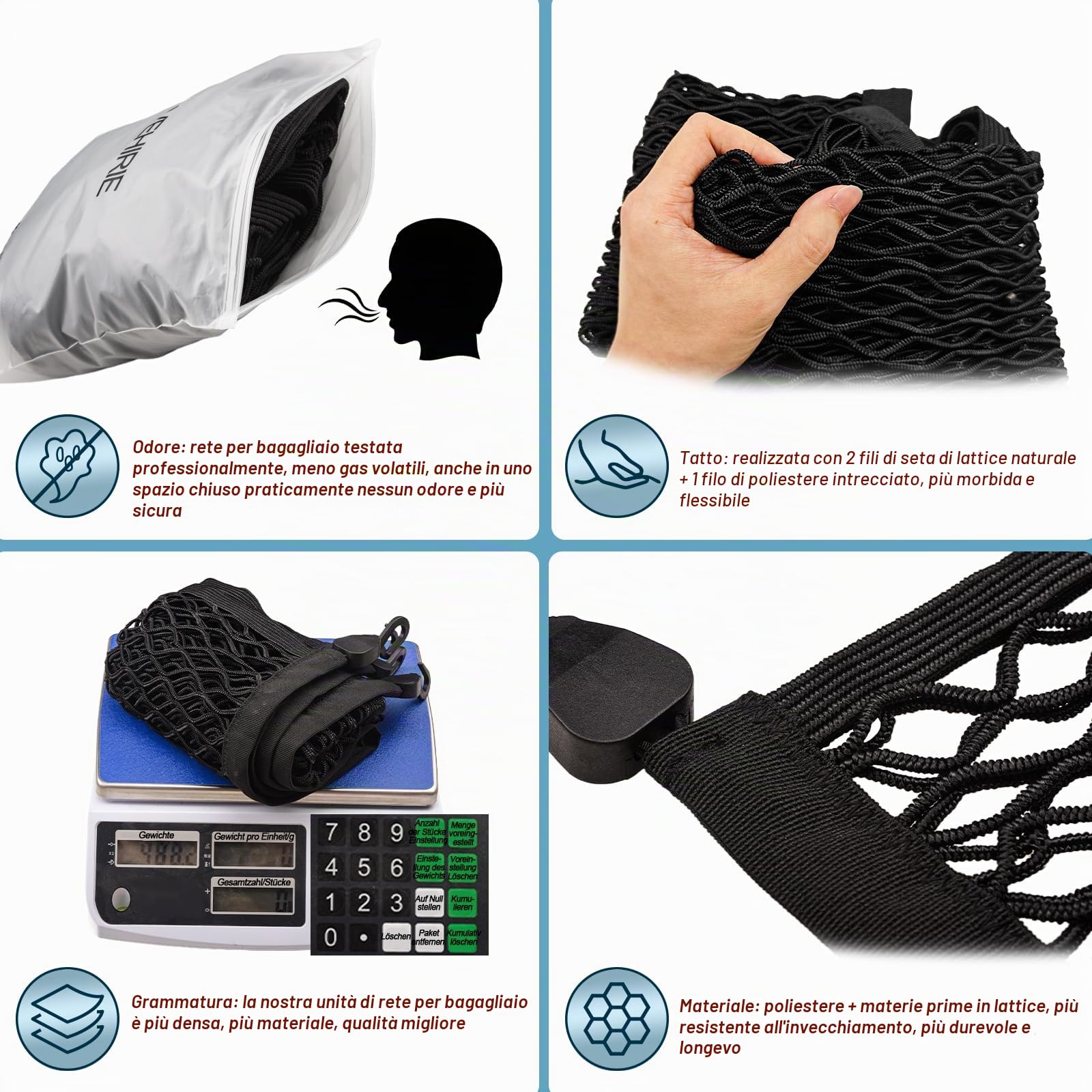 Rete Portaoggetti Tasca Oganizer, Universale Elastica 80 x 60 cm Rete Bagagliaio Auto per il Bagagliaio per Fissare il Carico con Ganci in ABS Perfetto per Renault, Peugeot, Audi