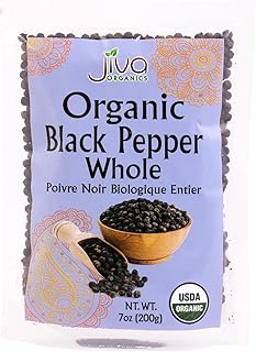 Jiva Organics Black Peppercorns Whole Tellicherry 7 Ounce Bag | Non-GMO, Steam Sterilized, Whole Black Pepper for Grinder Refill