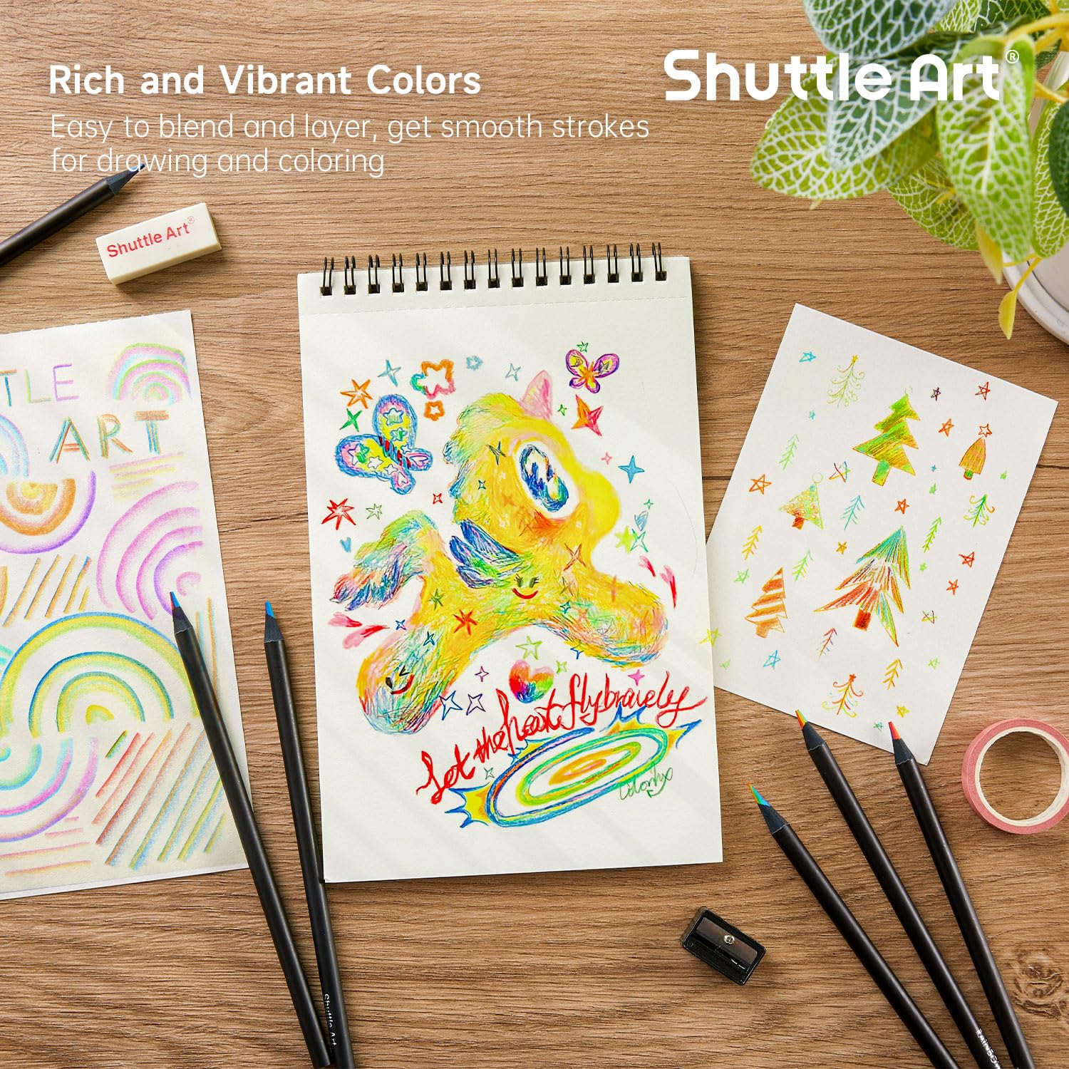 Shuttle Art 120 Stück Regenbogen-Bleistifte, 7 Farben in 1 Regenbogen-Buntstifte, vorgespitzte, bruchfeste schwarze Holzstifte für Erwachsene zum Malen, Zeichnen, Skizzieren