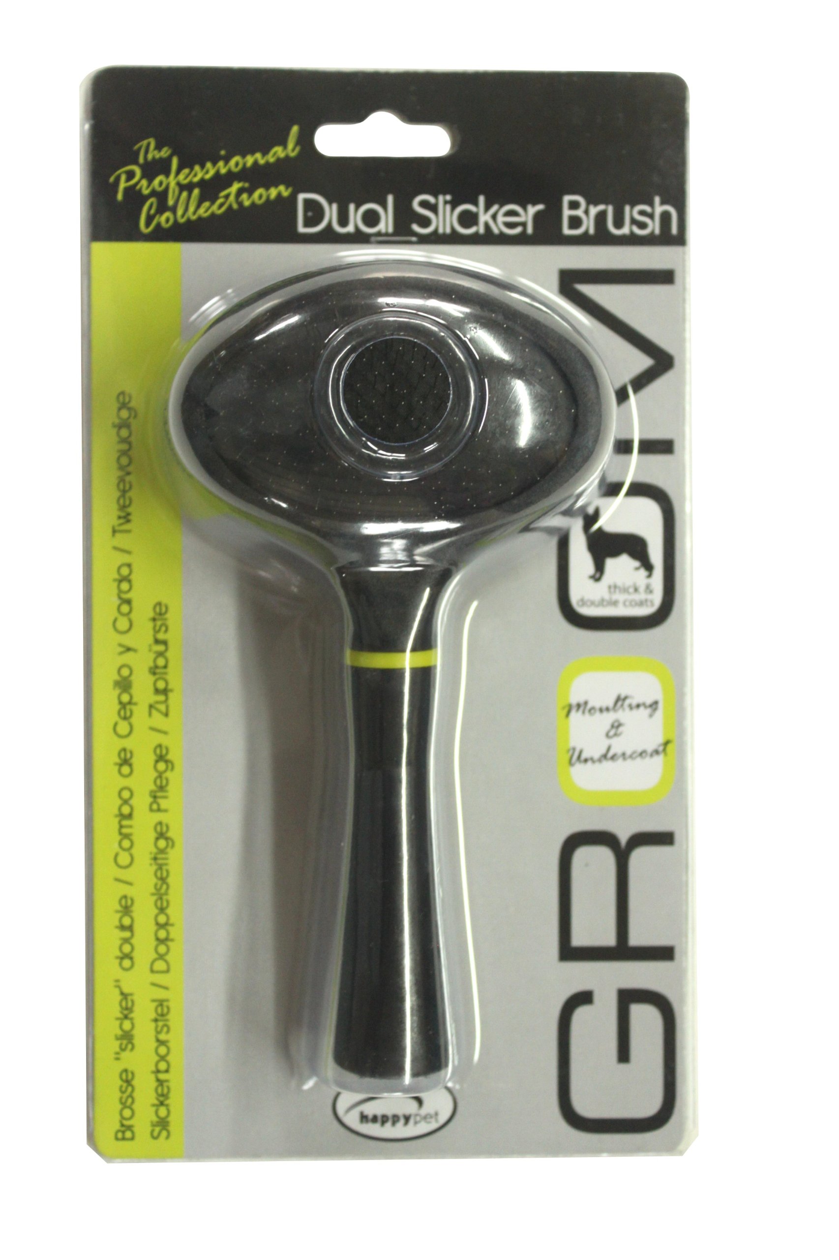 Happy Pet Groom Dual Slicker Brush for Dogs Comfortable Grip No Tangle Soft Bristles Long Short Hair Gentle Deshedding Moulting Comb for All Coat Types