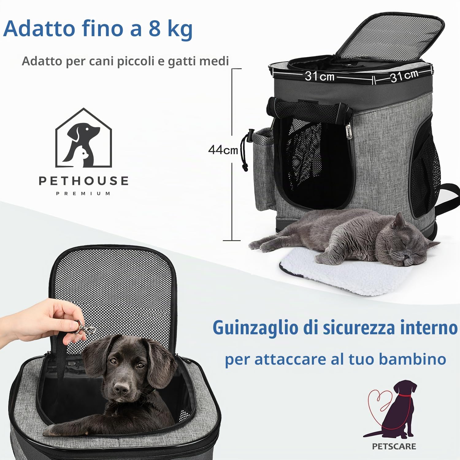 Zaino Grande Per Animali Da Compagnia Kriter Planet, Adatto Per Cani E Gatti, Schienale Imbottito Pieghevole, Zaino Per Animali Da Passeggio 1.5lbs