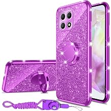 nancheng for T-Mobile Revvl 7 5G / T Phone 2 5G Case Girls Women Cute Glitter Soft TPU Phone Case with Ring Stand Strap Lanyard Bumper Shockproof Protective Cover - Purple