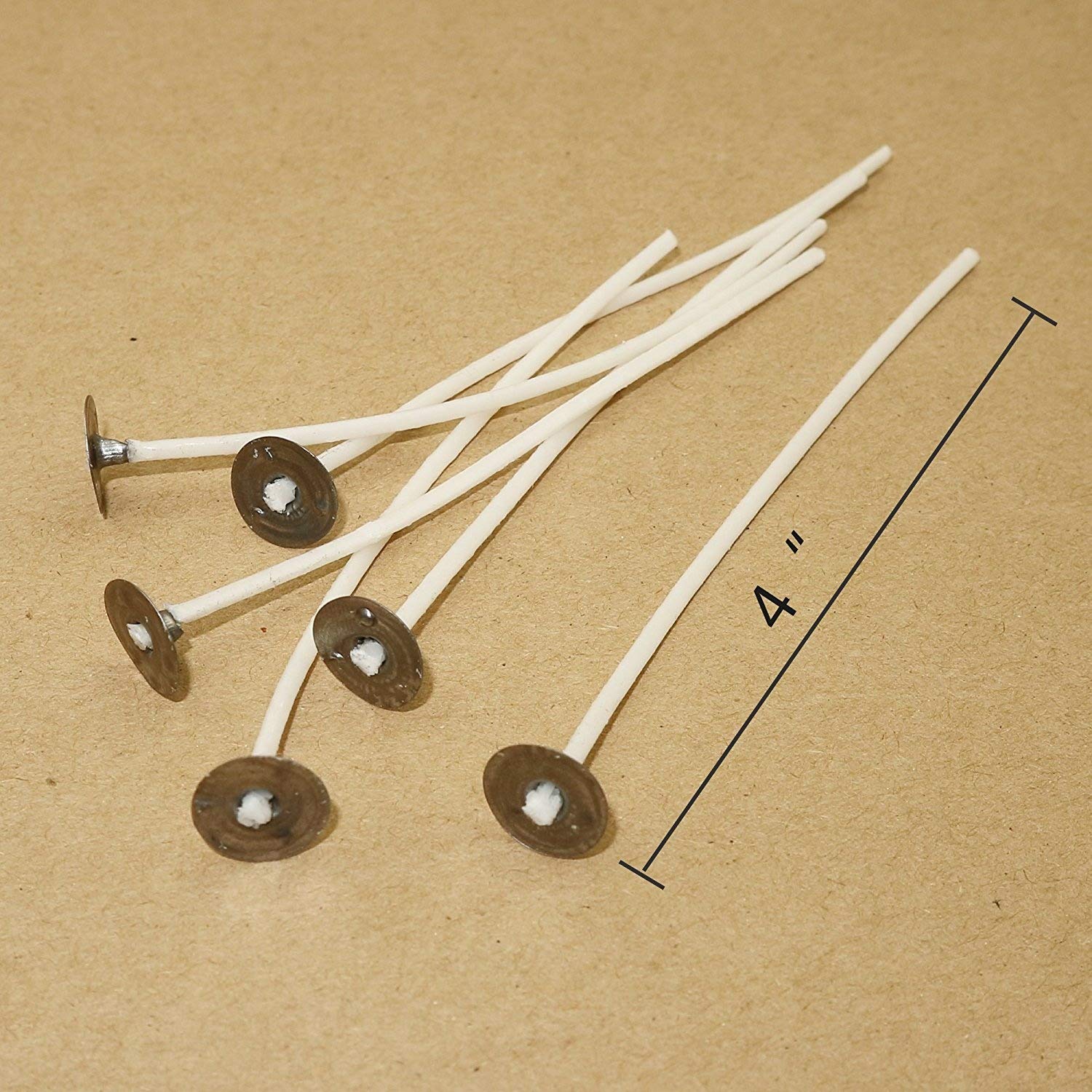 4 Inch Candle Wicks 100 Pieces with 20 Pieces Wick Stickers and Metal Holder for Candle Making (4 inch)