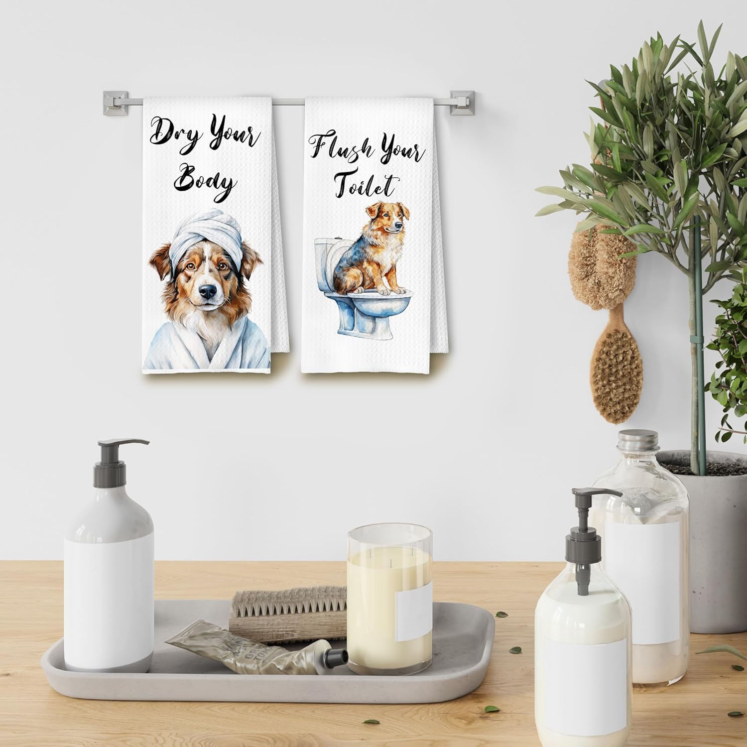 Funny Australian Shepherd Hand Towels for Bathroom Washroom, Dog Bathroom Decor, Gifts for Australian Shepherd Lovers, Dog Hand Towels, 16x24 Inch Set of 4 - Image 4