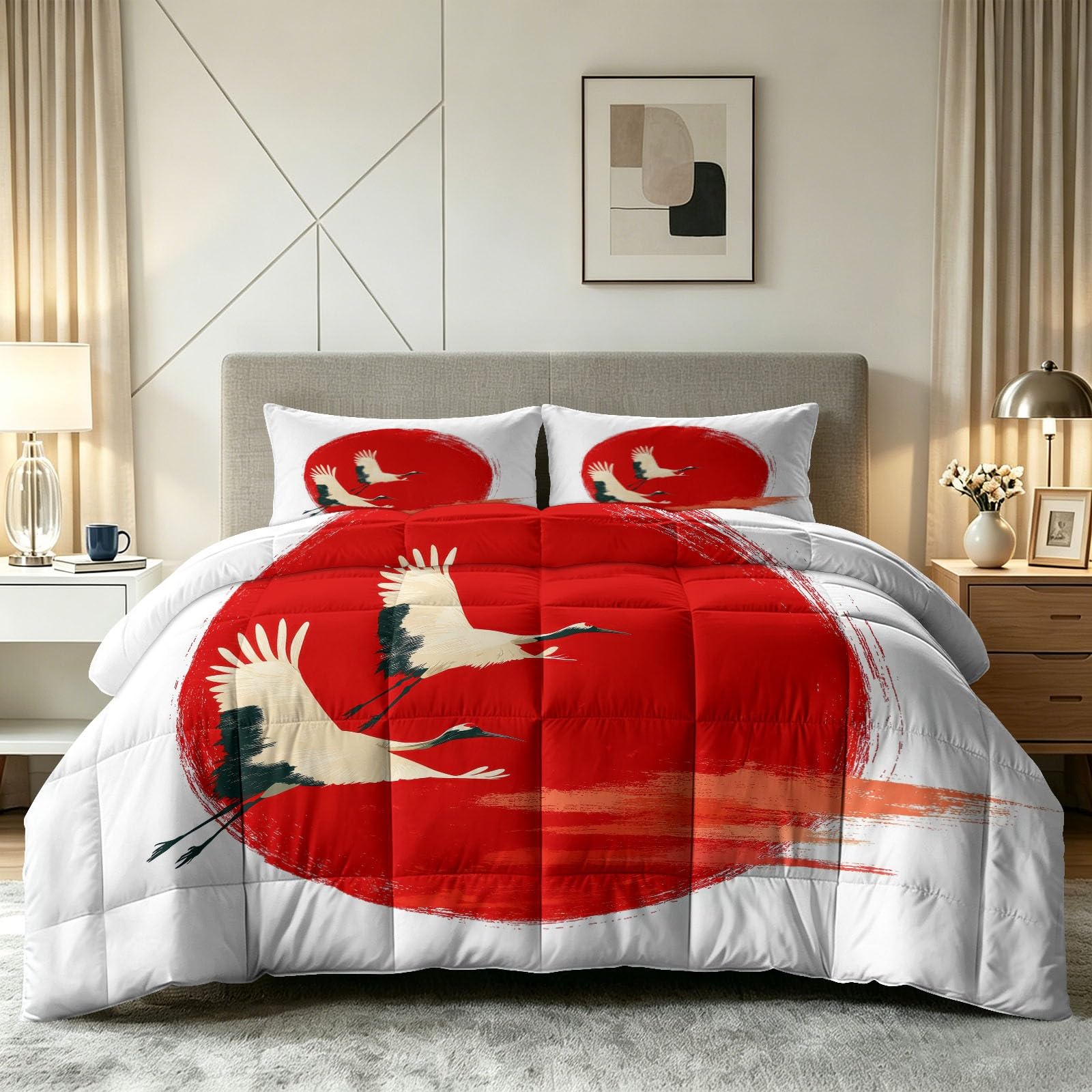 Couette d'été style japonais motif soleil rouge, édredon léger haut de gamme
