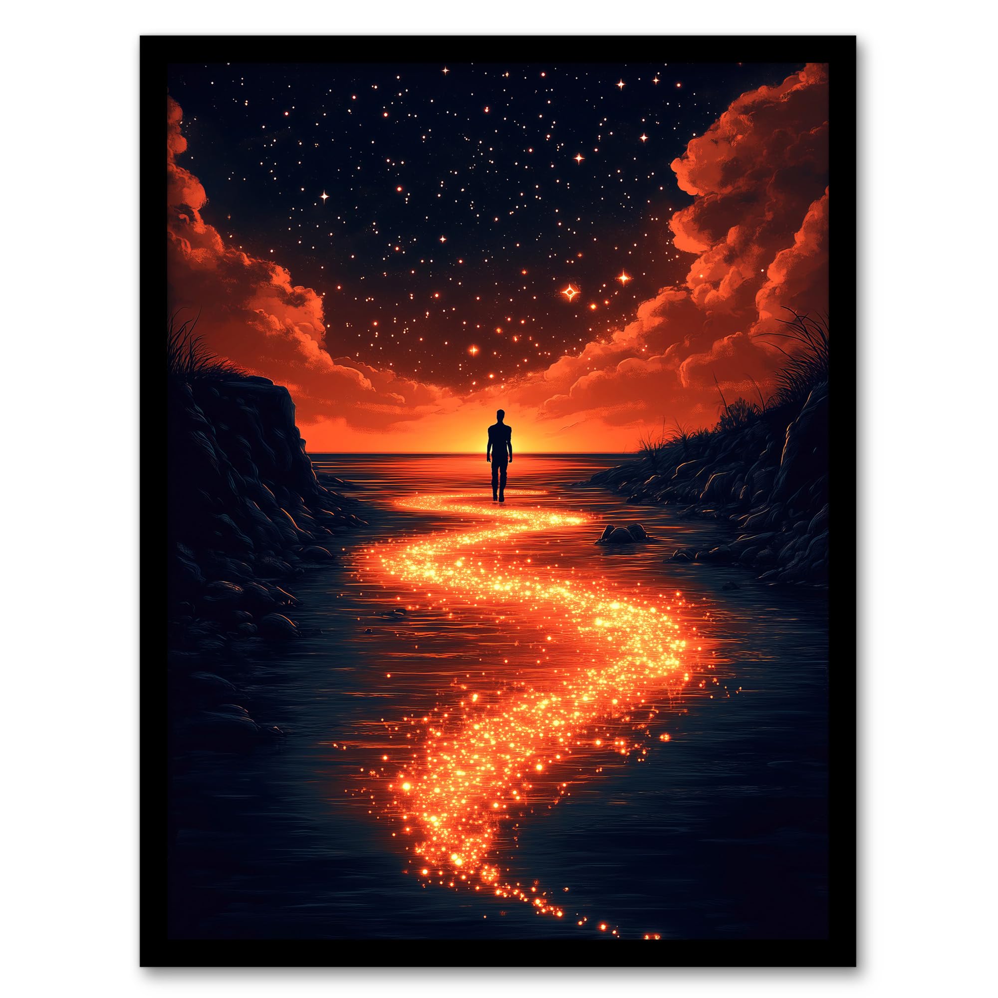 Artery8 Follow The Stars Sunset Clouds Surreal Dreamscape Living Room Artwork Framed Wall Art Print A4