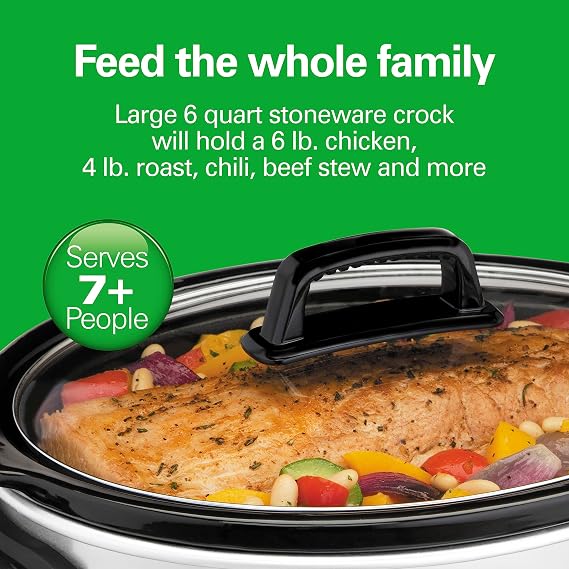 Hamilton Beach 6-Quart Slow Cooker with 3 Cooking Settings & Portable Slow Cooker Travel Bag