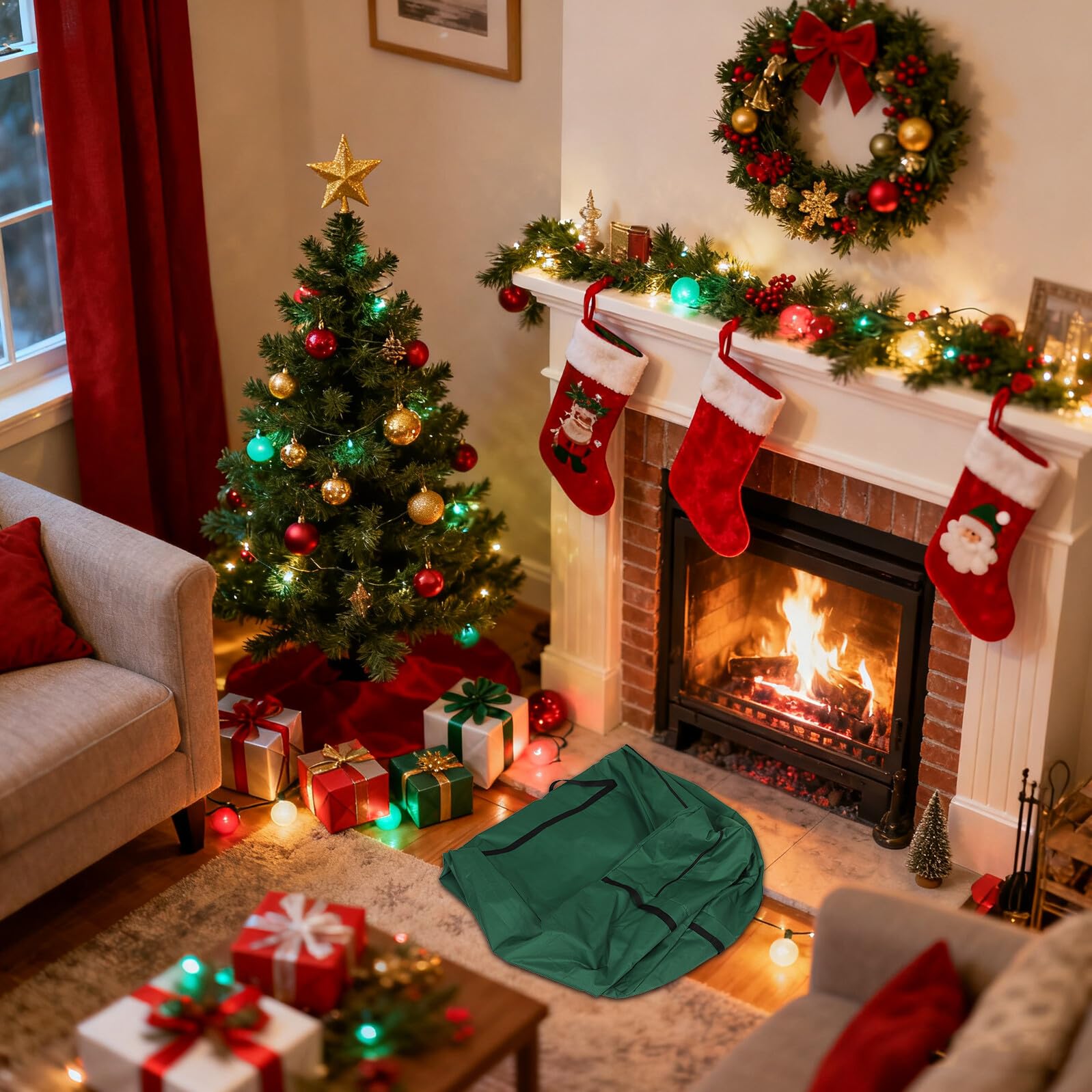OUNONA Contenitore per Albero di Natale con Cerniera Borsa Portaoggetti Robusta per Alberi Artificiali Organizer Multiuso con Manici Ergonomici per Trasporto Conservazione di Accessori