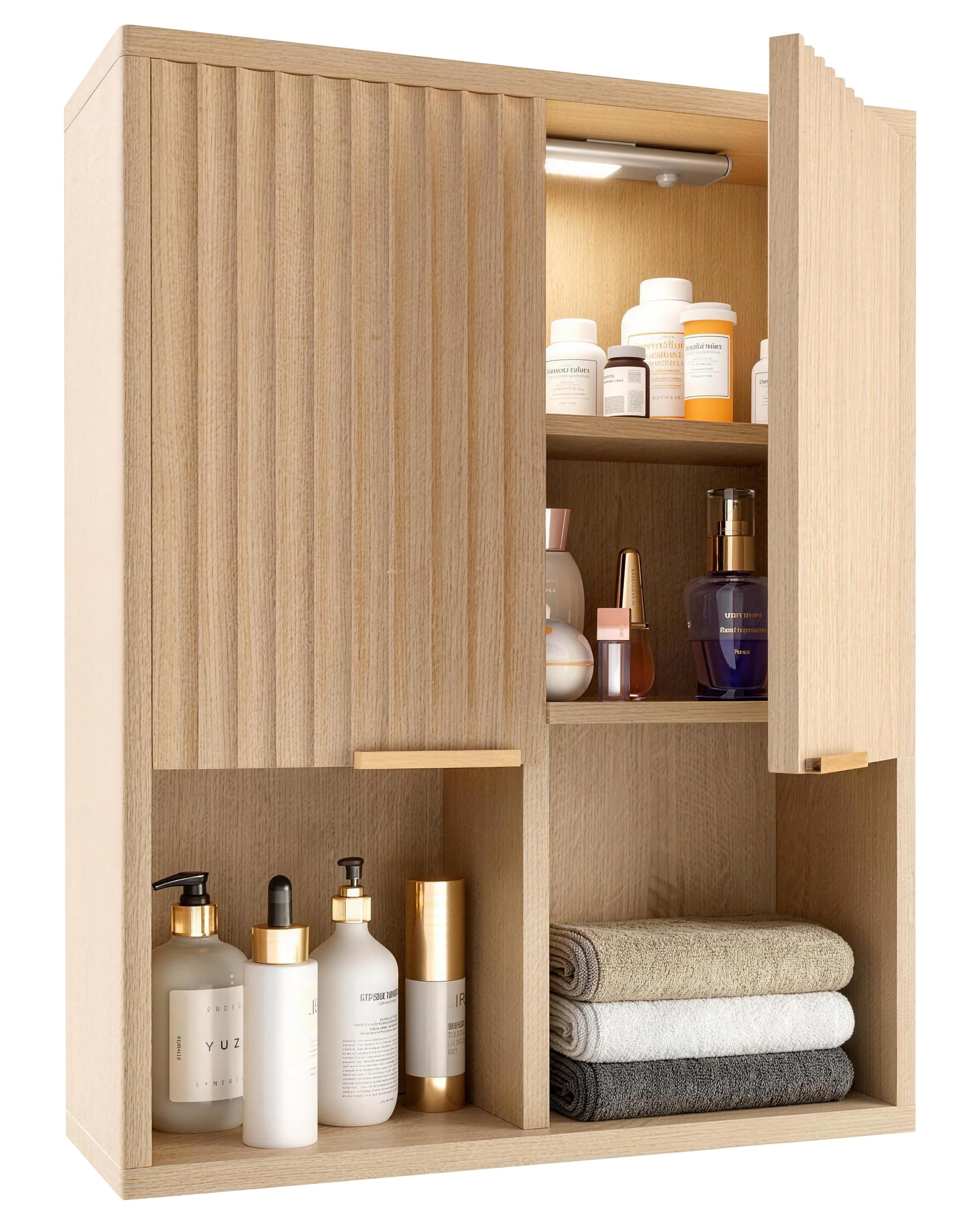 HAIOOU Fluted Bathroom Wall Cabinet