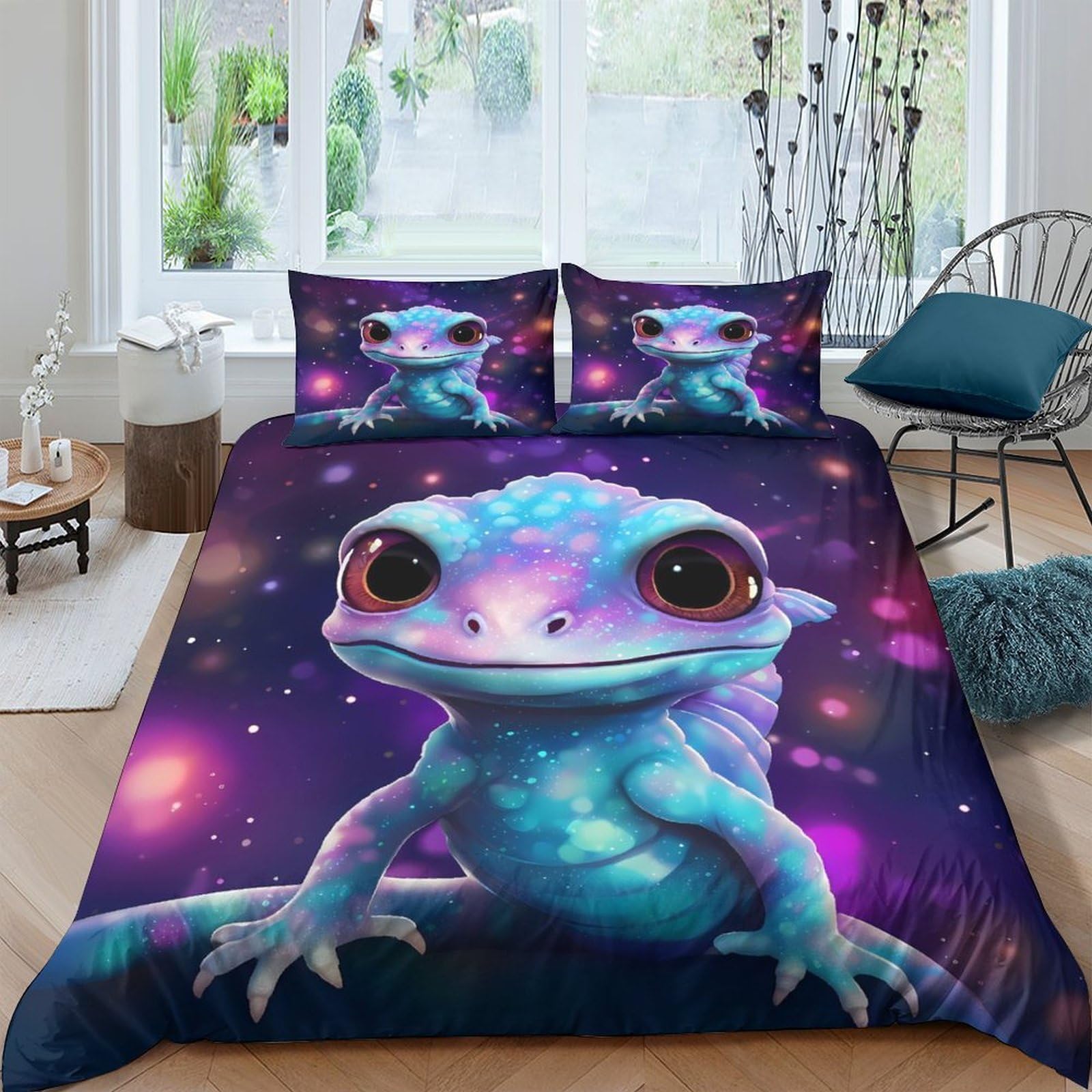 Ctjqhvkz Style-7 3D Printed Blue Fantasy Lizard Fitted Sheet Microfiber Soft Anti-Slip Cosmic Nebula Mattress Cover Bedroom Decor Single（135X200cm）