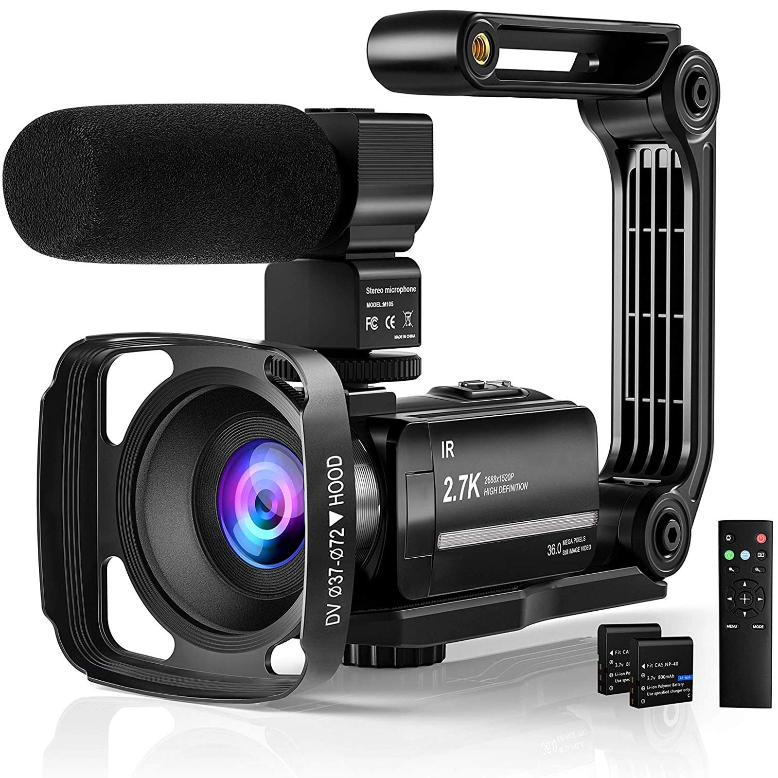 Yoroshi 2.7K Video Camera Camcorde for Youtube,Vlogging Camera UHD IR Night 30FPS 36MP 16X Digital Zoom 3.0 Inch 270° Rotatable Screen Camcorder with Microphone Remote Control