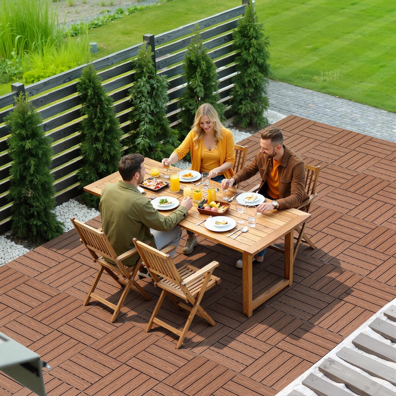 Piastrelle in WPC, 30 x 30 cm, effetto legno, set da 33 pezzi, per 3 m², per balcone con drenaggio, impermeabile e antiscivolo, marrone