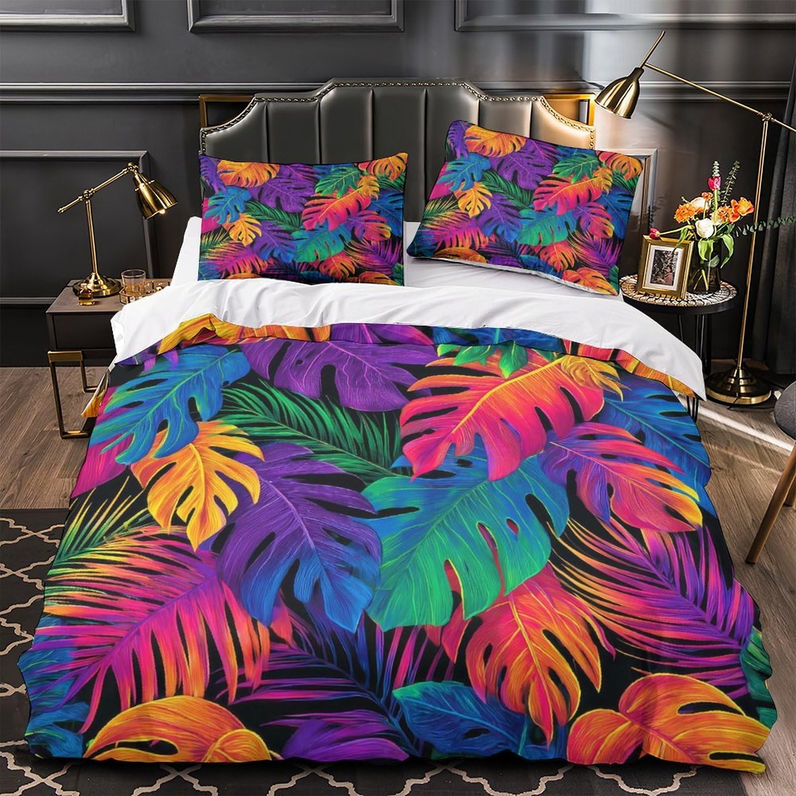 Parure de Lit 140x200 Fermeture Éclair Housse de Couette Microfibre Respirante 3D