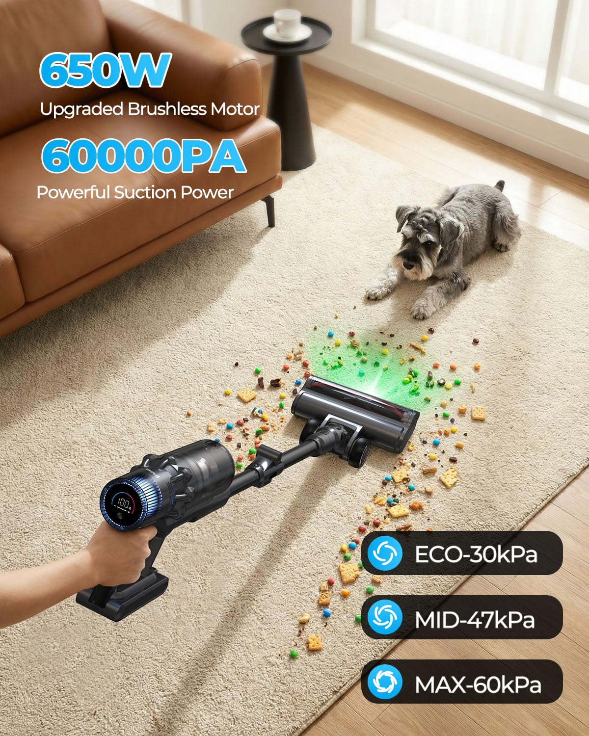 Redroad Cordless Vacuum Cleaner,60KPA/210,000PRM/650W Brushless Motor Cordless Vacuum for Home,4 in 1 Lightweight Vacuum Cleaners with 3 Adjustable Suctions,Max 75 Mins Runtime for Carpet,Hard Floors — view 2