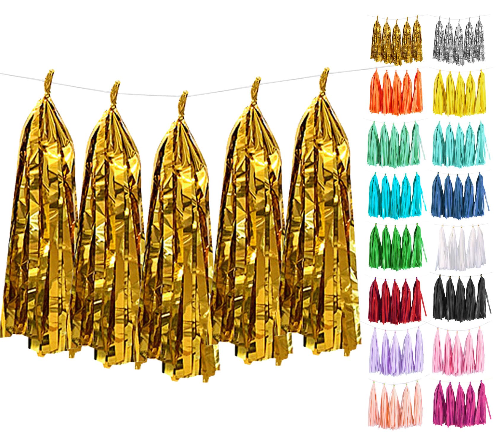 Gold Tassel Garland 20 Pcs, Tissue Paper Tassels Garland Banner for Party Birthday Wedding Decoration Baby Shower Table Decor