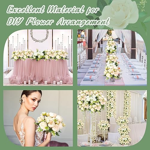 Miniatura 7 de Jexine 24 paquetes de flores artificiales de seda de peonías artificiales, ramo de peonías falsas, ramos de flores artificiales para jarrones,