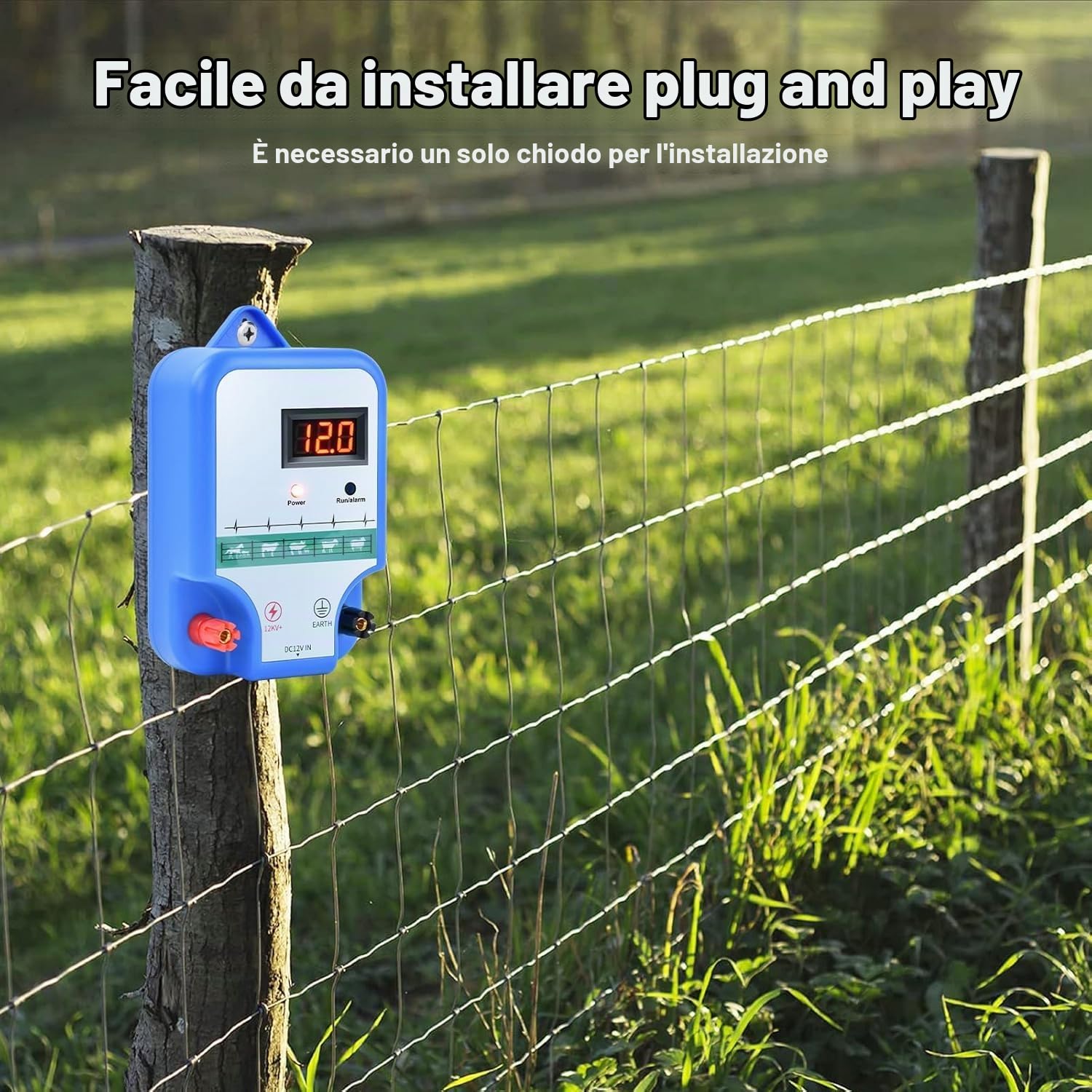 Recinto Elettrico per Animali，Pastore Elettrico Solare Alta Potenza 3 Modalità Energizzatore per Recinzione Elettrica per Contenere il Bestiame e Impedire l'intrusione di Animali Selvatici. (blu)
