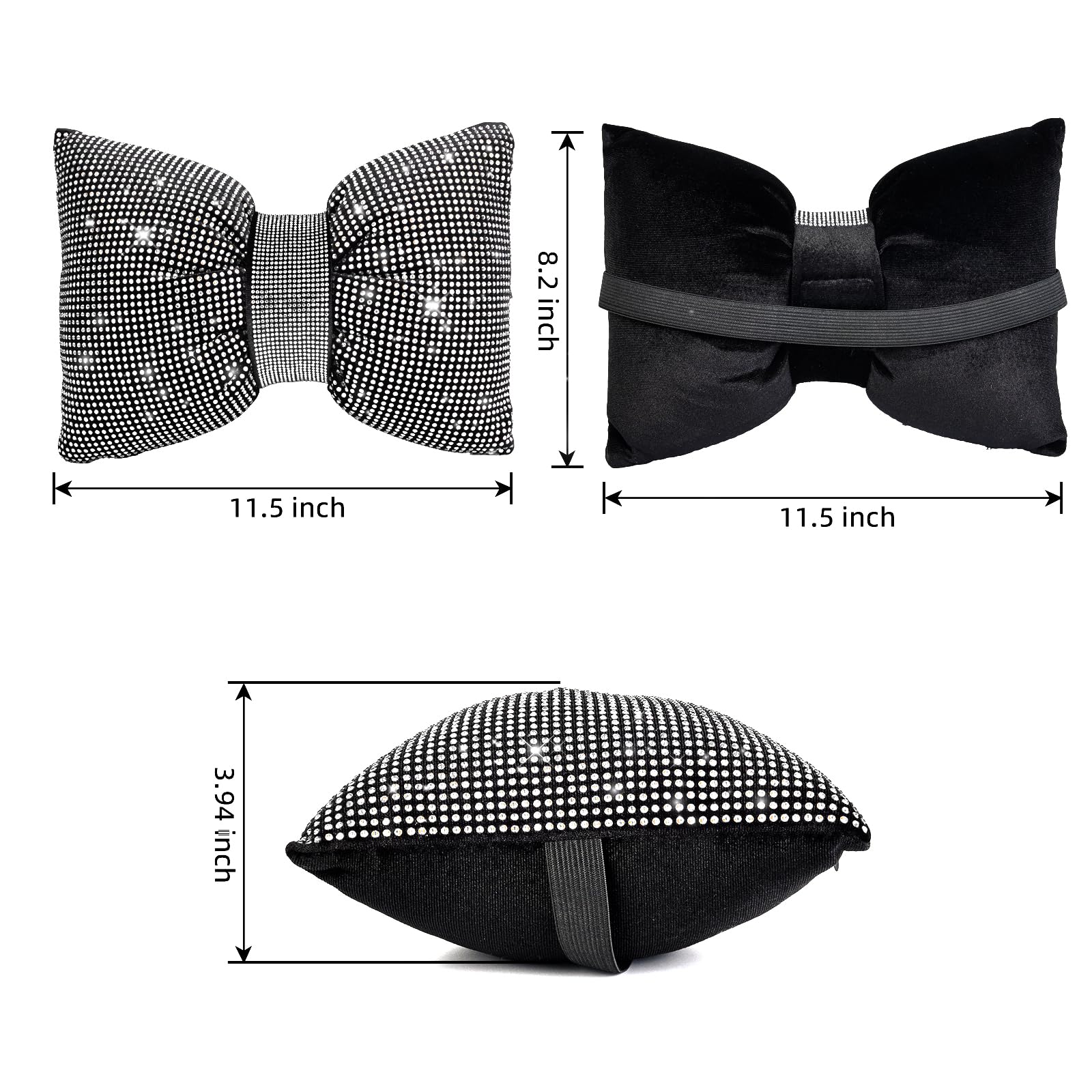 2 PCS Bling Car Pillows Rhinestones Bowknot Bling Car Headrest Pillow Car Neck Pillow for Driver Cool Relax — view 3
