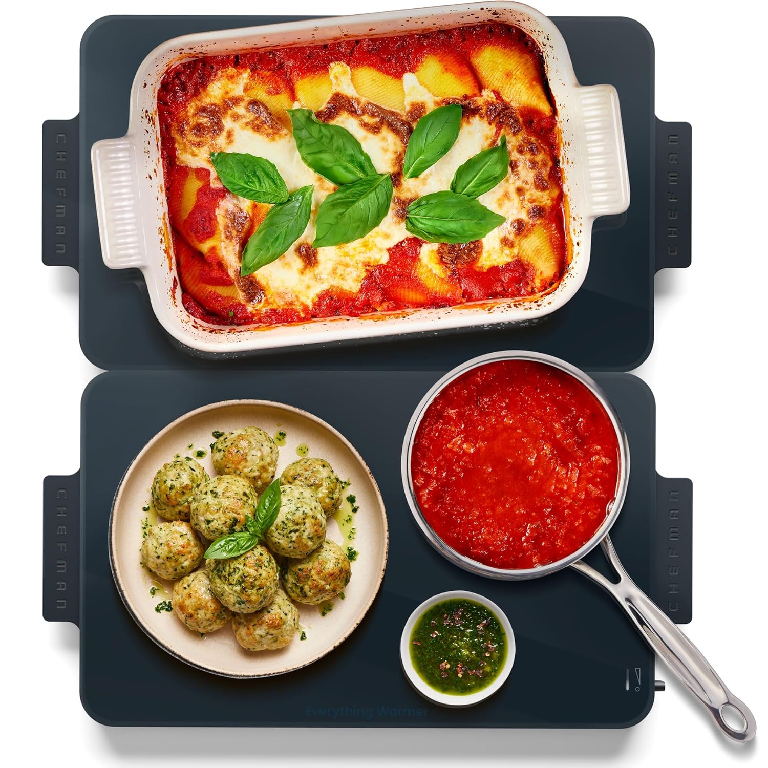 Chefman Everything Warmer Electric Warming Tray, 20” x 16” Modular Expanding Design, Graphene Full-Surface Heating, Food Warming Mat for Parties, Gatherings & Daily Use, Two Tempered Glass Panels