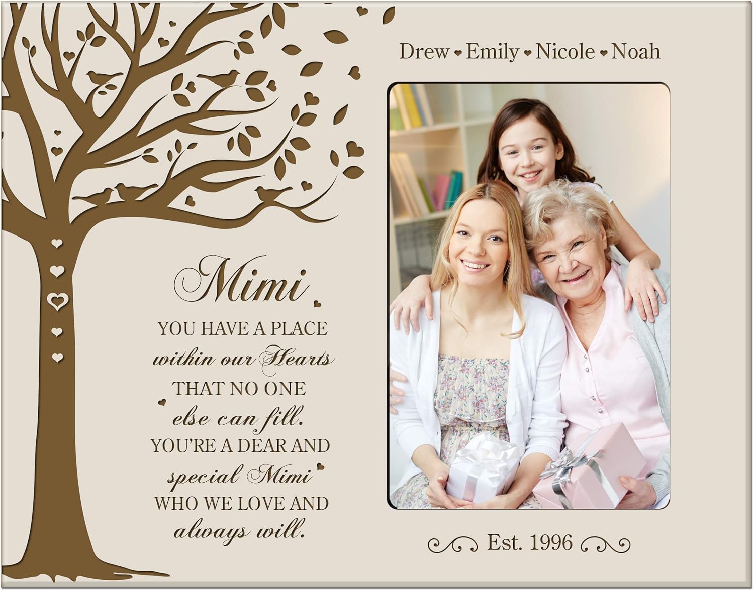 LifeSong Milestones Personalized from Son, Grandson, Nephew Solid Wood Vertical Frames Family Keepsake 8”x10” Holds 4”x6” Photo You Have A Place Mimi (Ivory)