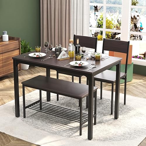 Miniatura 2 de soges 43.3 inch Dining Table Set for 4, Small Kitchen Table Set with Chairs and Storage Bench, 4 Piece Dining Room Table Set for Small Space,