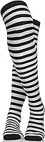 Vista 5 de Skeleteen Calcetines negros y blancos, por encima de la rodilla, a rayas, hasta el muslo, accesorios de disfraz, medias para hombres, mujeres