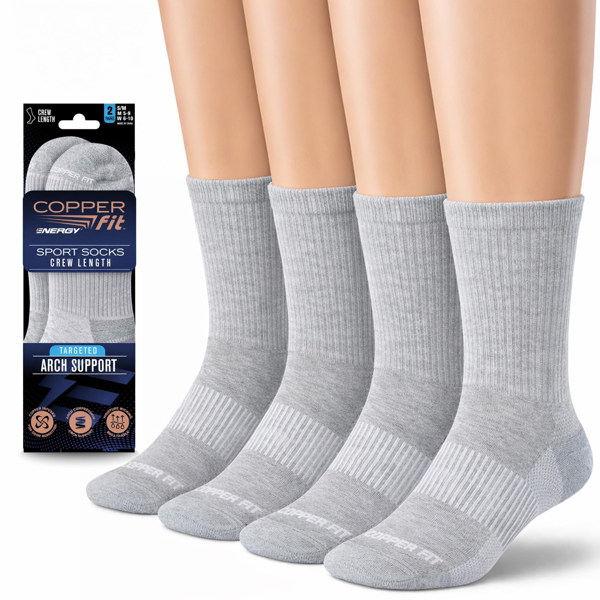 Copper Fit Skarpety sportowe uniseks, 2 pary, Szary, L/XL