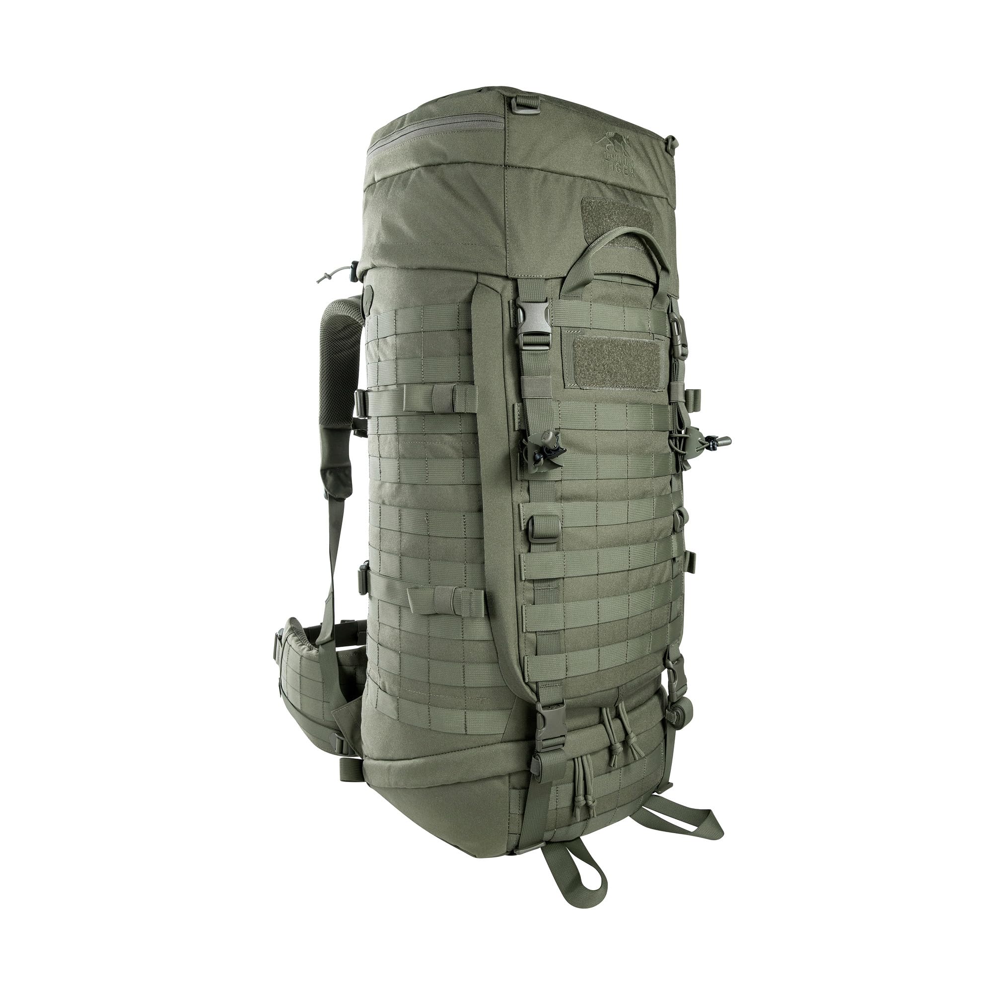 Tasmanian Tiger TT Base Pack 60 FO modułowy plecak z możliwością rozszerzenia pojemności od 60 l do 75 l z dużym otworem z przodu; ergonomiczny plecak trekkingowy z systemem Molle, oliwkowy