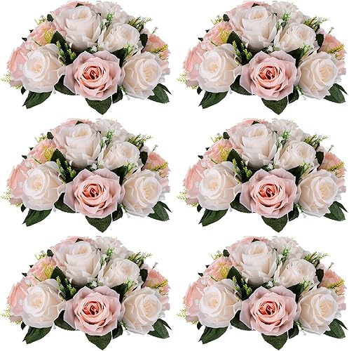 Miniatura 1 de NUPTIO Bolas de flores para centros de mesa de boda, 6 piezas de 9.5 pulgadas de diámetro, ramo de arreglo de bolas de flores artificiales, rosa