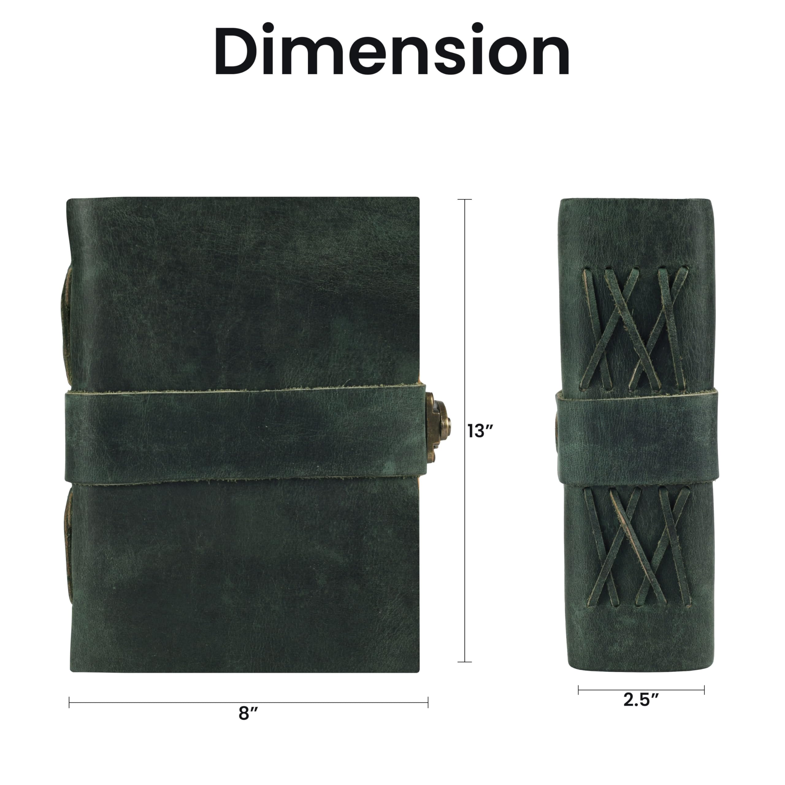 Rasavi Ledergebundenes Vintage-Tagebuch für Damen und Herren, Buch der Schatten, Schlossverschluss, 200 Seiten mit antiken Büttenrändern, handgefertigtes Aquarellpapier, Türkis, 33 x 20,3 cm
