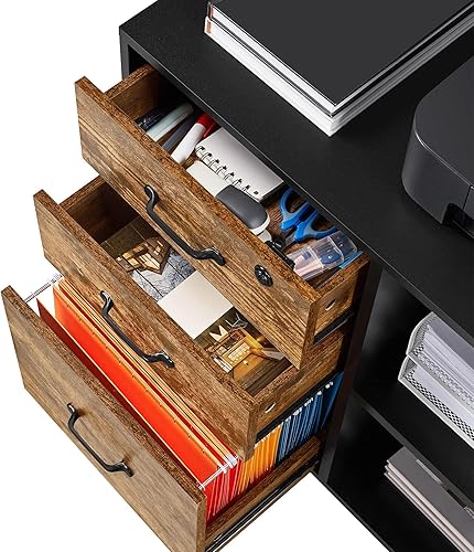 Miniatura 5 de Topeakmart Archivador para archivador tamaño carta A4 con 3 cajones y 2 compartimentos abiertos, unidad de organización de archivos, soporte de