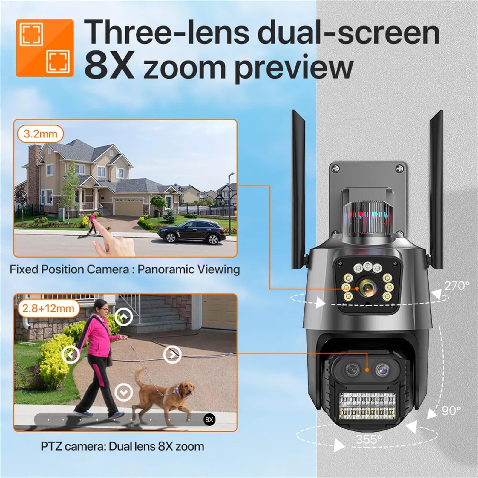 Kamery Monitoringu, Kamera PTZ 9MP 4K 8X zoom hybrydowy 6MP kamera IP na zewnątrz trzy obiektywy podwójny ekran kamera bezpieczeństwa automatyczne śledzenie nadzoru(9MP Camera Add 32G)