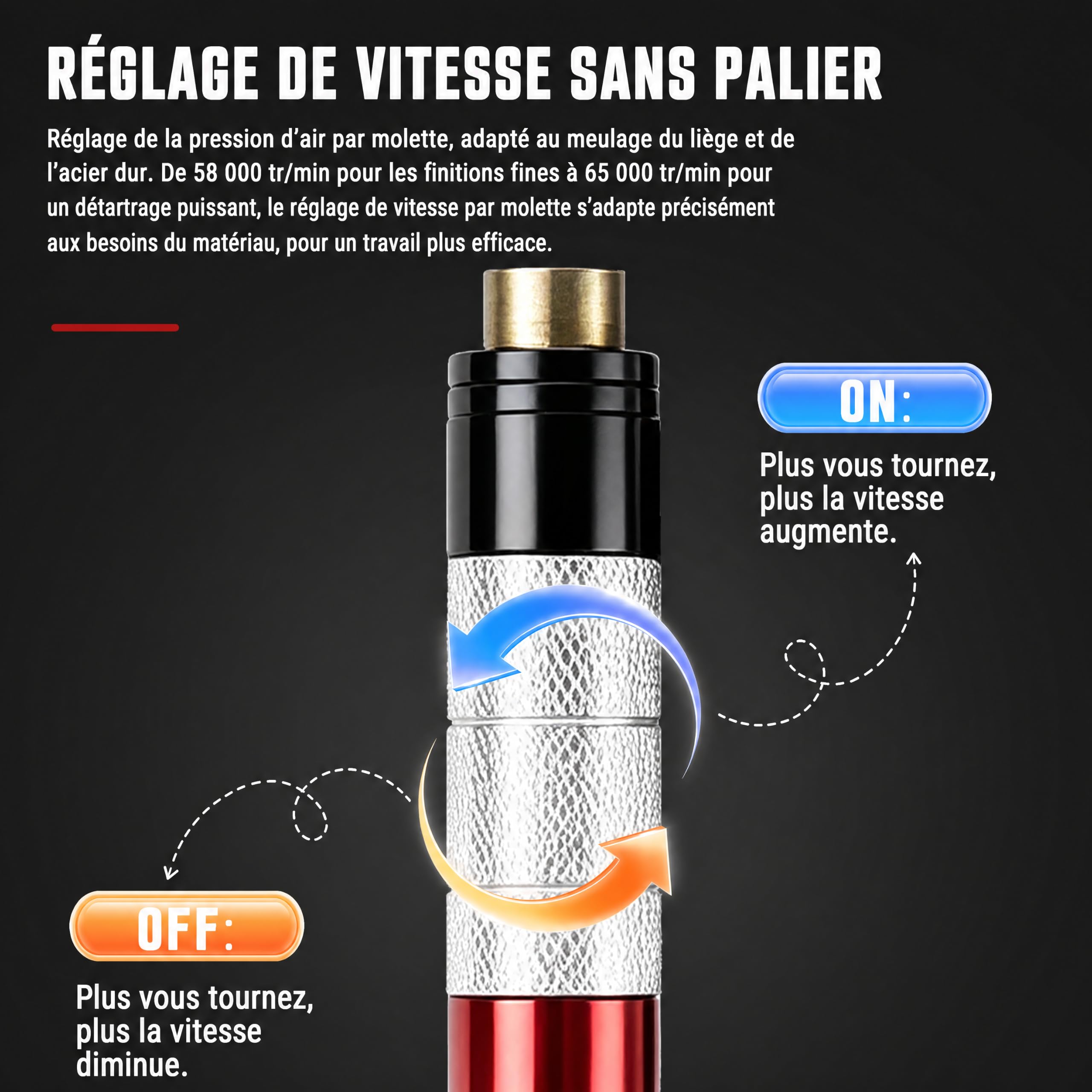 Meuleuse à Crayon Pneumatique, Mini Meuleuse Pneumatique Micro Meuleuse à Air, 65000rpm Micro Broyeur Pneumatique Broyeur à Air Mini Meuleuse Droite Avec Clé à Main Pour Le Polissage Et Le Meulage